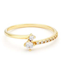 9ct Yellow Gold Double Cubic Zirconia Crossover Ring