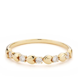 9ct Yellow Gold Cubic Zirconia & Heart Station Ring