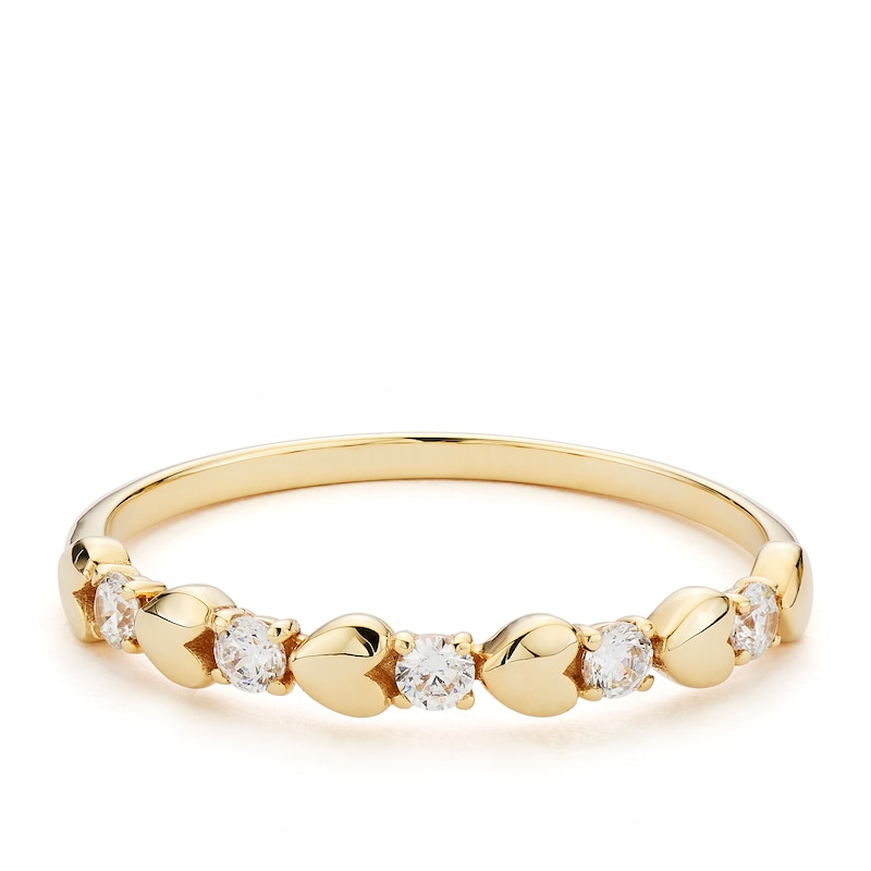 Main Image 1 of 9ct Yellow Gold Cubic Zirconia & Heart Station Ring
