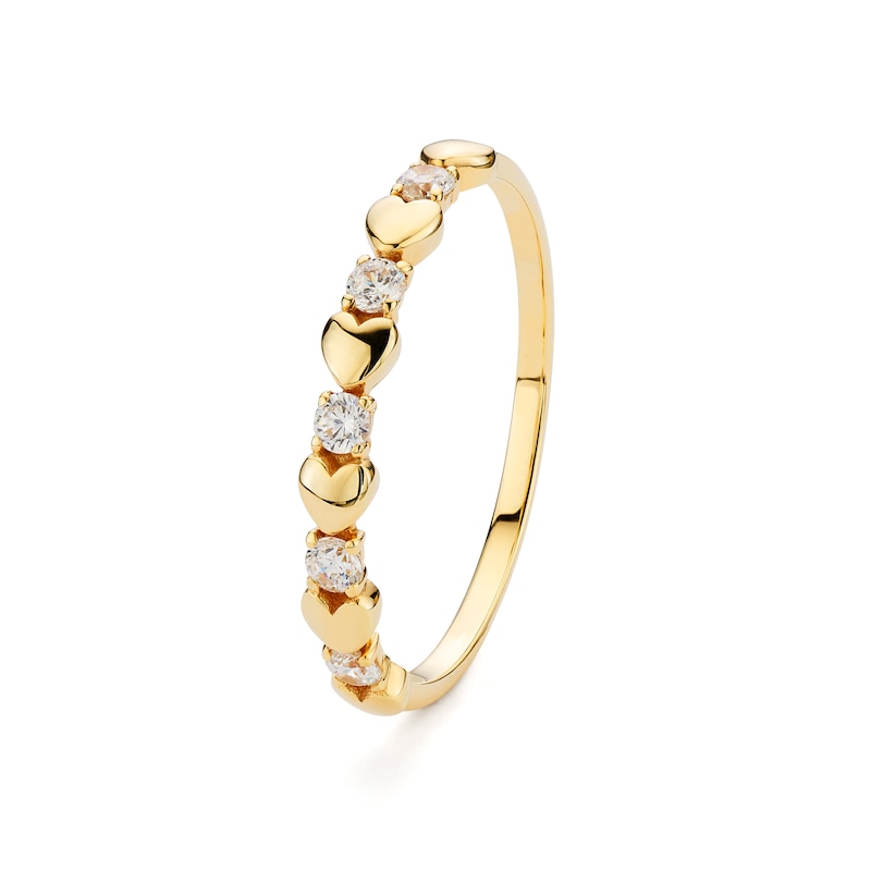 Main Image 2 of 9ct Yellow Gold Cubic Zirconia & Heart Station Ring