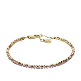 Fossil Women's Ellis Pavé Glitz Amethyst Color Gold Tone Brass Tennis Chain Bracelet