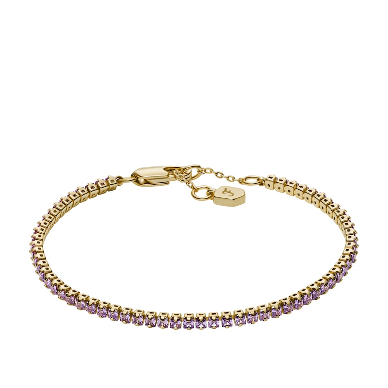 Main Image 1 of Fossil Women's Ellis Pavé Glitz Amethyst Color Gold Tone Brass Tennis Chain Bracelet