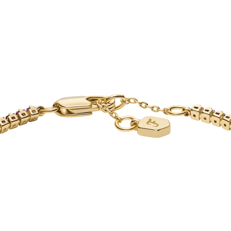 Main Image 3 of Fossil Women's Ellis Pavé Glitz Amethyst Color Gold Tone Brass Tennis Chain Bracelet