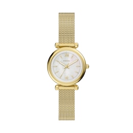 Fossil Women's Carlie Three Hand Mother of Pearl Dial Golden Stainless Steel Bracelet Watch