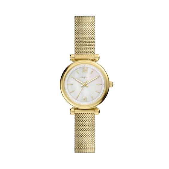 Fossil Womens Carlie Three Hand Mother of Pearl Dial Golden 