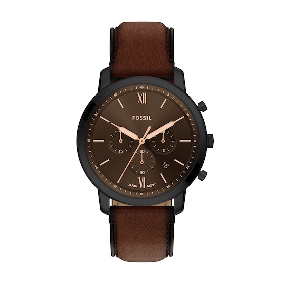 Fossil Men's Neutra Chronograph Black Dial Brown Leather Strap Watch