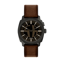 Fossil Men's Machine Big Tic Black Dial Brown Leather Strap Watch