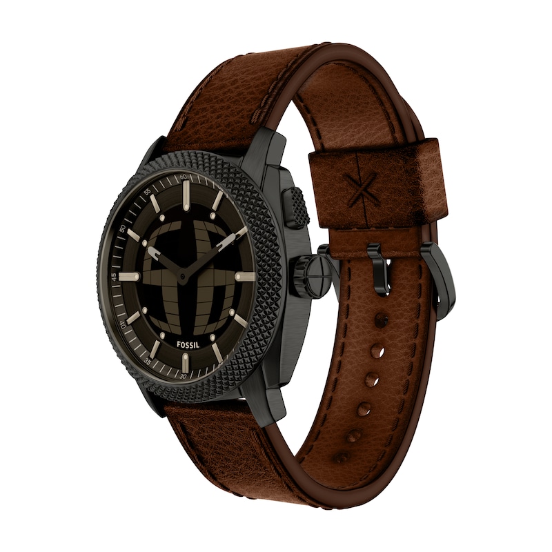 Main Image 3 of Fossil Men's Machine Big Tic Black Dial Brown Leather Strap Watch
