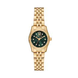 Michael Kors Lexington Three Hand Green Dial Golden Stainless Steel Bracelet Watch