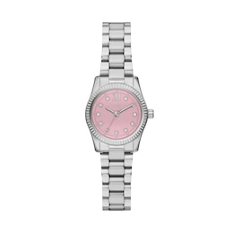 Michael Kors Women's Lexington Three Hand Pink Dial Silver Tone Stainless Steel Bracelet Watch