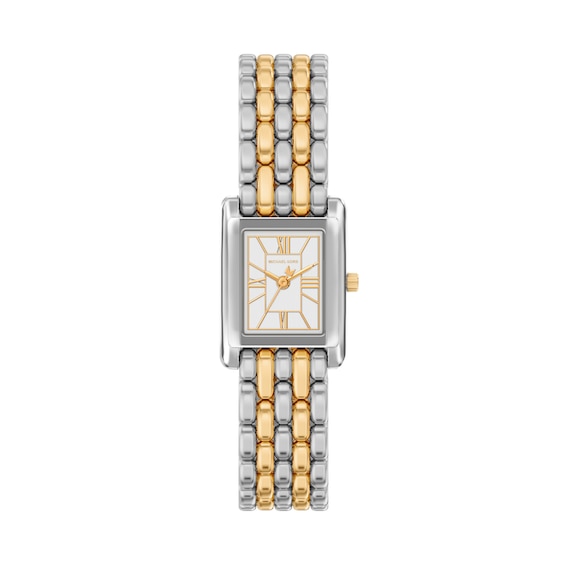 Michael Kors Women's Essex Three Hand White Dial Two Tone Stainless Steel Bracelet Watch