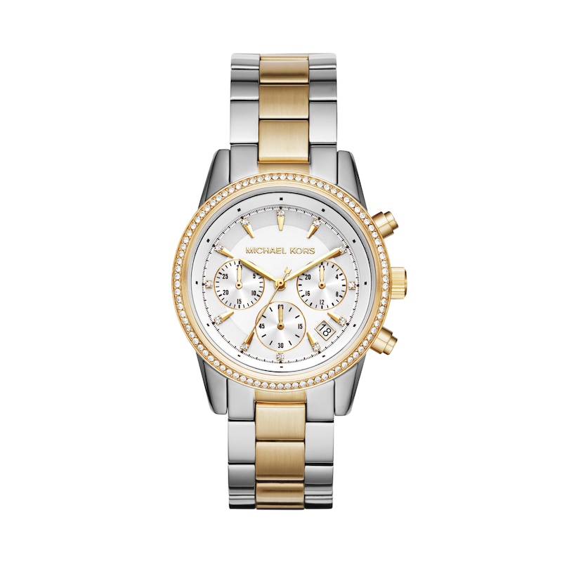 Main Image 1 of Michael Kors Bryant Chronograph White Dial Two Tone Stainless Steel Bracelet Watch