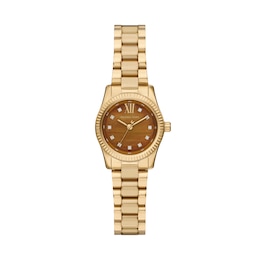 Michael Kors Women's Lexington Three Hand Brown Dial Golden Stainless Steel Bracelet Watch