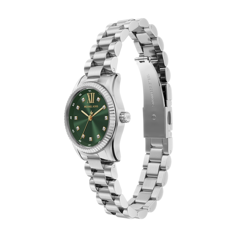 Main Image 3 of Michael Kors Women's Lexington Three Hand Green Dial Silver Tone Stainless Steel Bracelet Watch