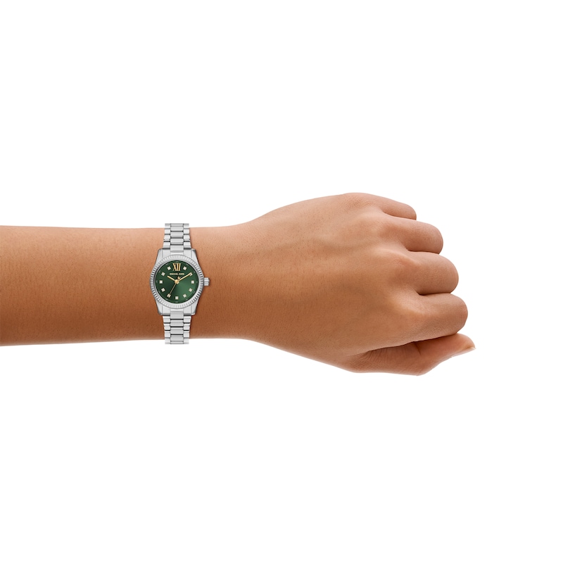 Main Image 7 of Michael Kors Women's Lexington Three Hand Green Dial Silver Tone Stainless Steel Bracelet Watch