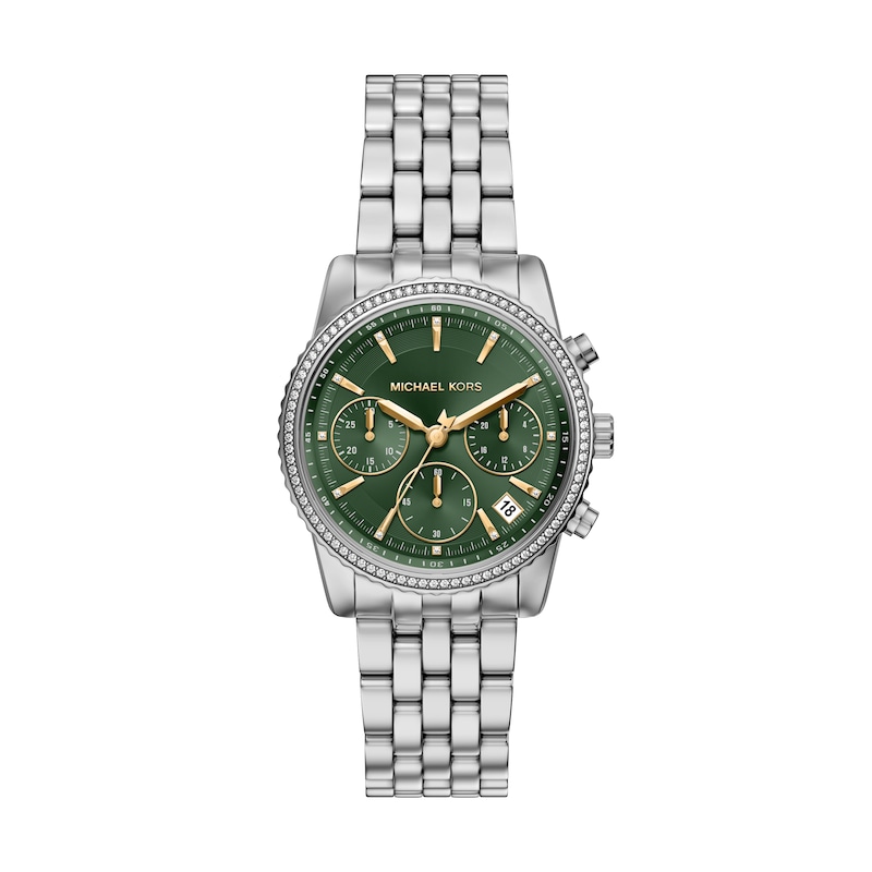 Main Image 1 of Michael Kors Women's Bryant Chronograph Green Dial Silver Tone Stainless Steel Bracelet Watch