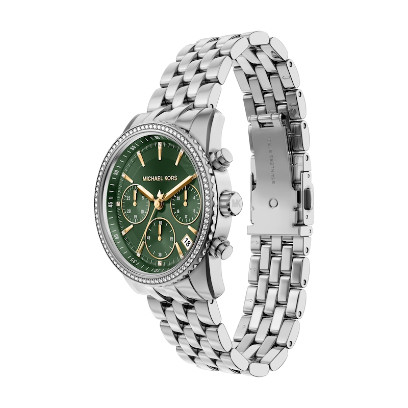 Main Image 3 of Michael Kors Women's Bryant Chronograph Green Dial Silver Tone Stainless Steel Bracelet Watch