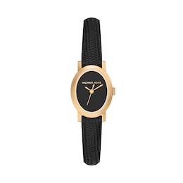 Michael Kors Women's Maude Three Hand Black Dial Black Leather Strap Watch