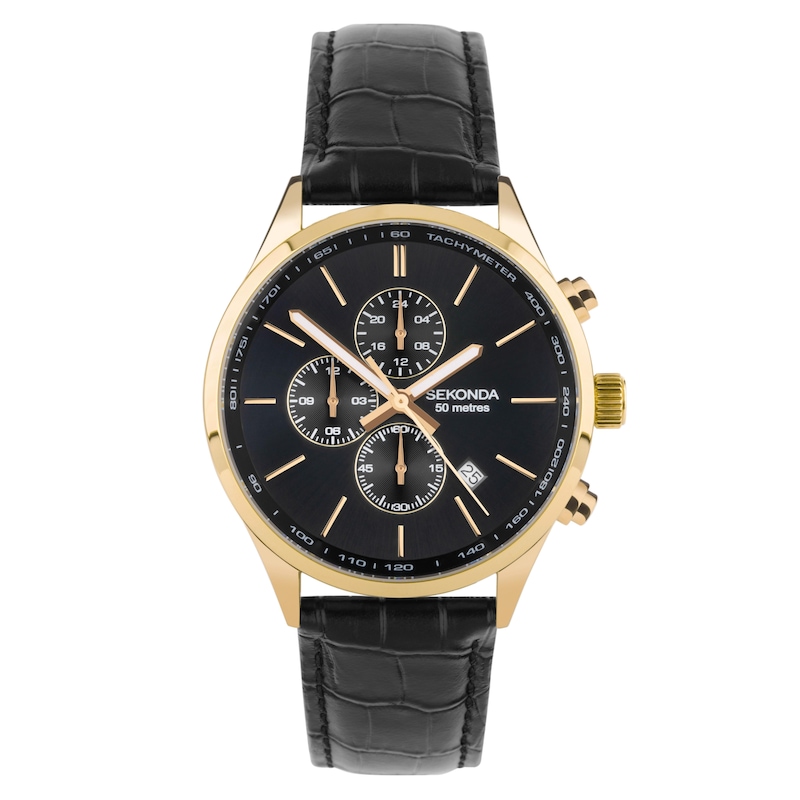 Main Image 1 of Sekonda Men's Endurance Dual Time Black Dial & Black Leather Strap Watch
