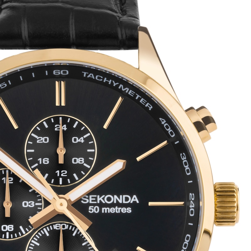 Main Image 2 of Sekonda Men's Endurance Dual Time Black Dial & Black Leather Strap Watch