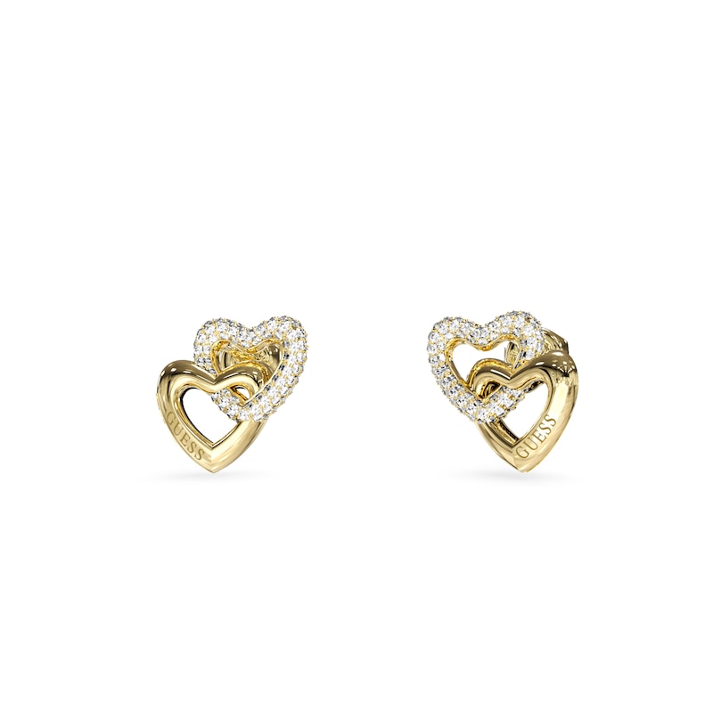 Main Image 1 of Guess Beloved Women's Heart Link Stud Earrings in Gold-Tone Steel