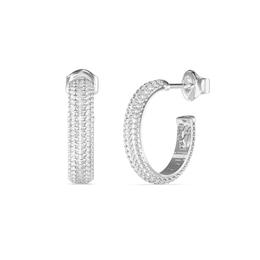 Guess Essenza Women's Pavé Crystal Hoop Earrings in Silver-Tone Steel