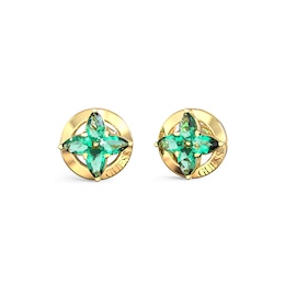 Guess Secret Garden Women's Green Crystal Flower Stud Earrings