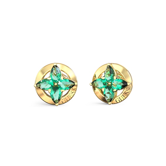 Guess Secret Garden Womens Green Crystal Flower Stud Earring