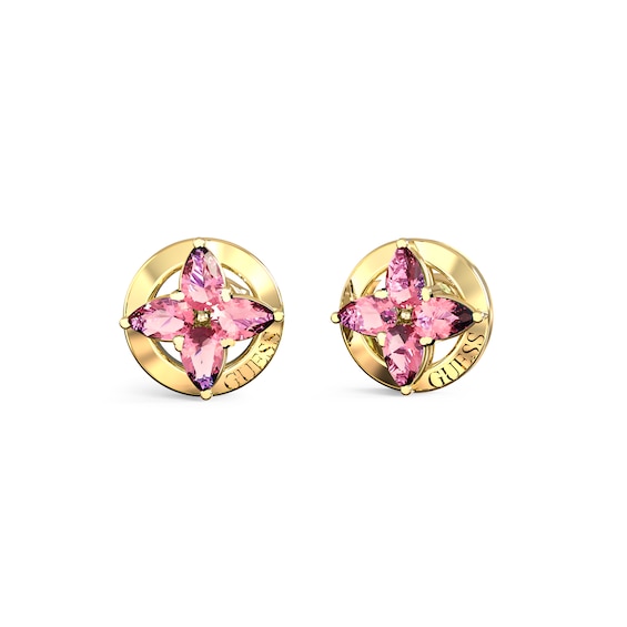 Guess Secret Garden Womens Pink Crystal Flower Stud Earrings