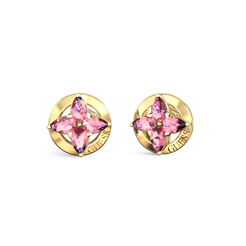 Main Image 1 of Guess Secret Garden Women's Pink Crystal Flower Stud Earrings