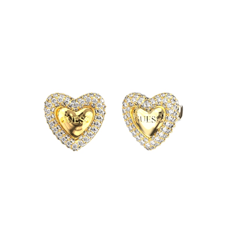 Main Image 1 of Guess Beloved Women's Pavé Heart Stud Earrings in Gold-Tone Steel