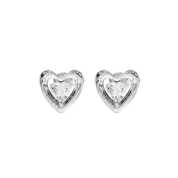 Guess Beloved Women's Crystal Heart Stud Earrings in Silver-Tone Steel