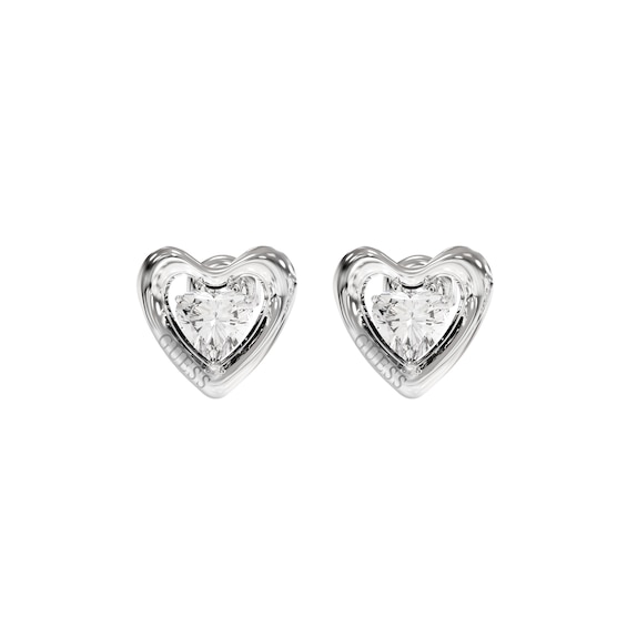 Guess Beloved Womens Crystal Heart Stud Earrings in Silver-T