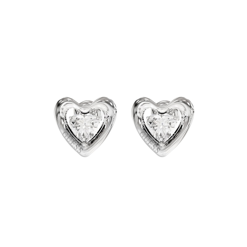 Main Image 1 of Guess Beloved Women's Crystal Heart Stud Earrings in Silver-Tone Steel