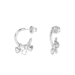 Guess G Talisman Women's Multi-Charm Hoop Earrings in Silver-Tone Steel