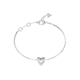 Guess Beloved Women's Crystal Heart Bracelet in Silver-Tone Steel