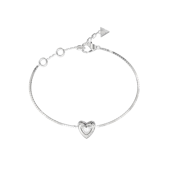 Guess Beloved Womens Crystal Heart Bracelet in Silver-Tone S