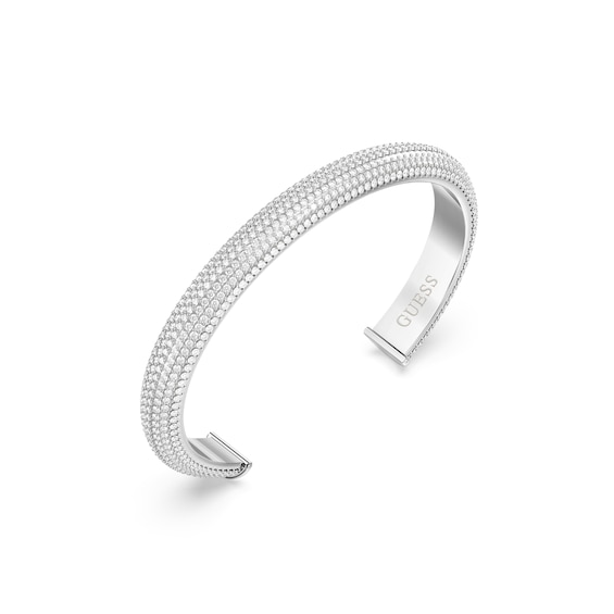 Guess Essenza Womens Pave Crystal Bangle in Silver-Tone Stee