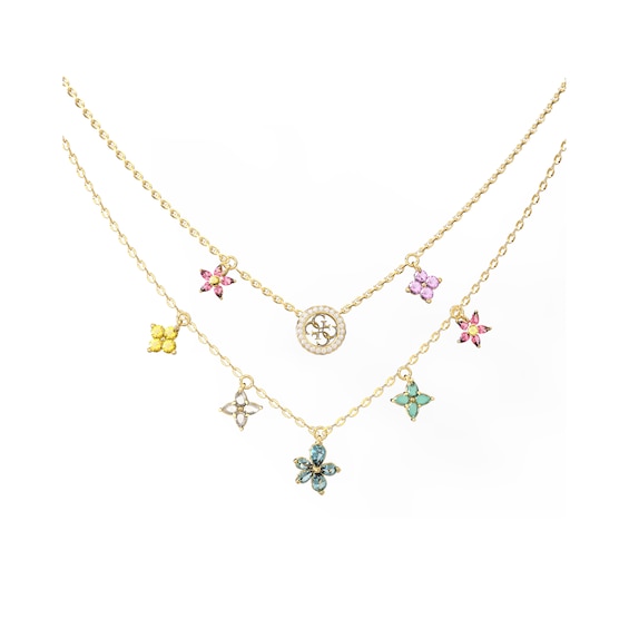 Guess Secret Garden Women's Multi-Color Floral Two-Row Necklace