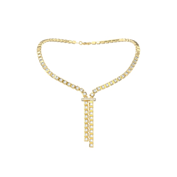 Guess Ace Of Diamonds Womens Crystal Cube Y-Necklace in Gold