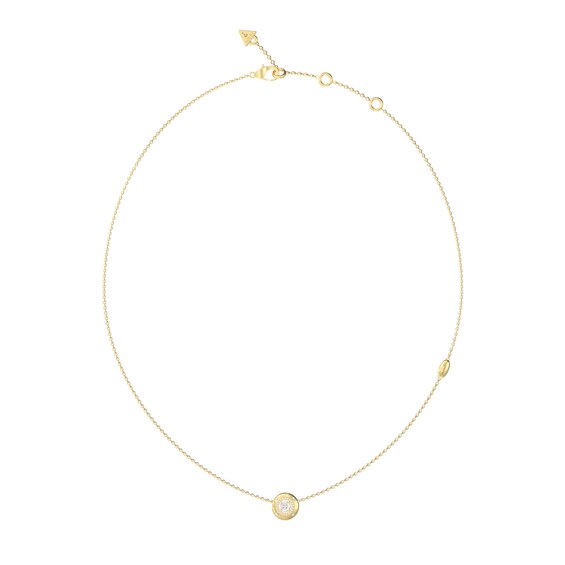 Guess Sparks Womens Crystal Logo Coin Necklace in Gold-Tone 