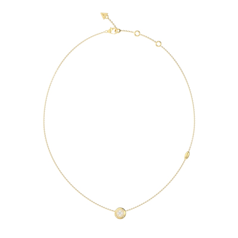 Main Image 1 of Guess Sparks Women's Crystal Logo Coin Necklace in Gold-Tone Steel