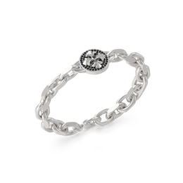 Guess Savage Rebel Men's Black Crystal Charm Silver Chain Bracelet 8.3"