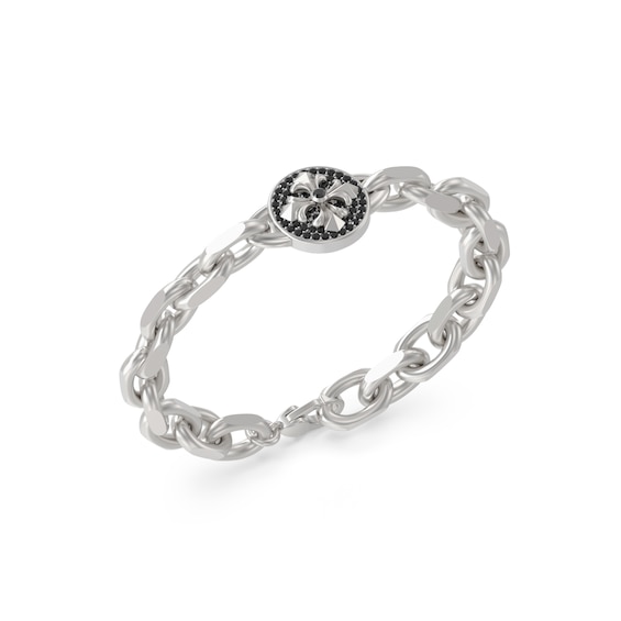 Guess Savage Rebel Mens Black Crystal Charm Silver Chain Bra