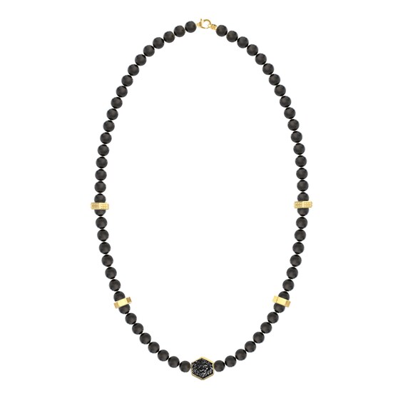 Guess Lion King Men's Black Beaded Necklace 23"