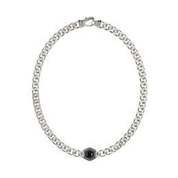 Guess Lion King Men's Black Round Crystal Pendant Silver Necklace 21"