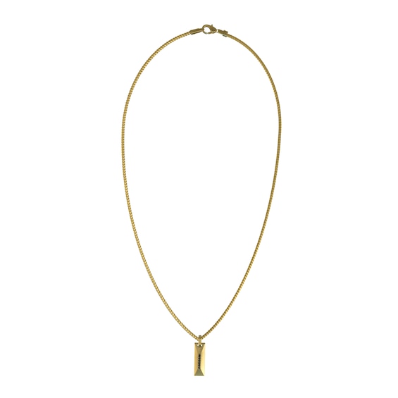 Guess True Spirit Mens Black Crystal Pendant Gold Chain Neck