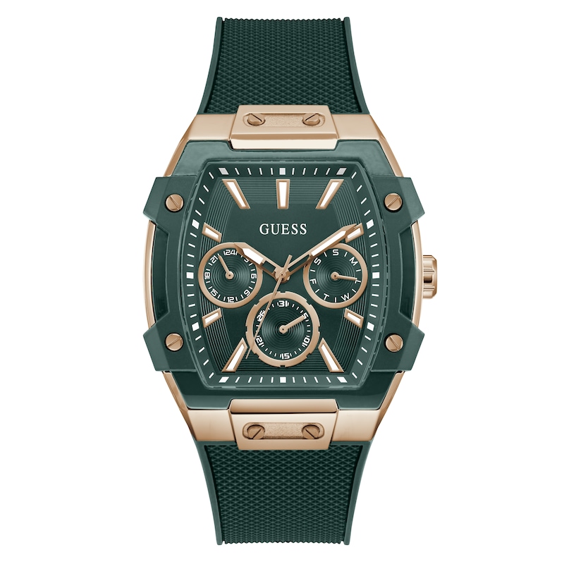 Main Image 1 of Guess Phoenix Men's Green Dial & Silicone Strap Watch