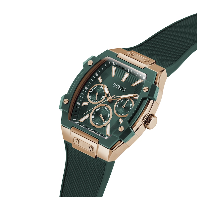 Main Image 4 of Guess Phoenix Men's Green Dial & Silicone Strap Watch