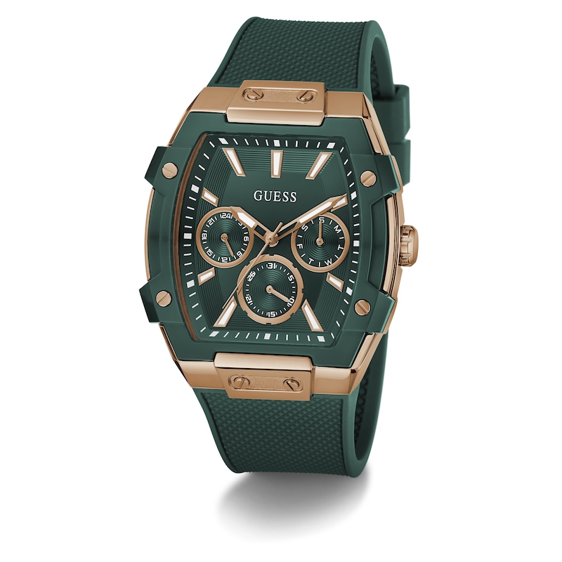 Main Image 5 of Guess Phoenix Men's Green Dial & Silicone Strap Watch